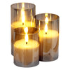 3-Piece Flameless LED Candle Set with Glass Holders & Remote