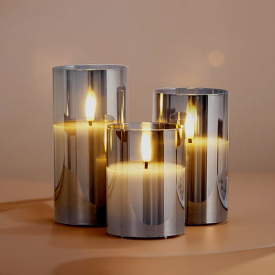 3-Piece Flameless LED Candle Set with Glass Holders & Remote
